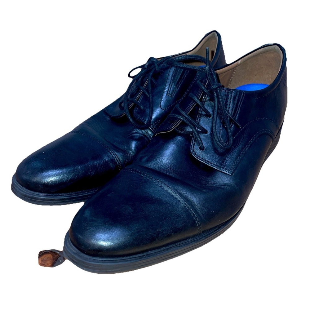 Clarks Tilden Cap Oxford Shoes Black Genuine Leather Formal Office Size 11